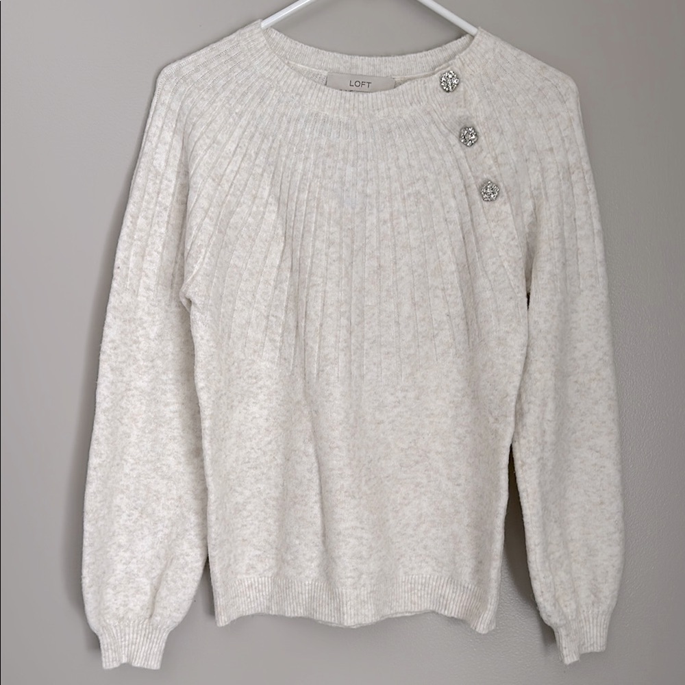Loft Button Trim Cream Sweater - image 1